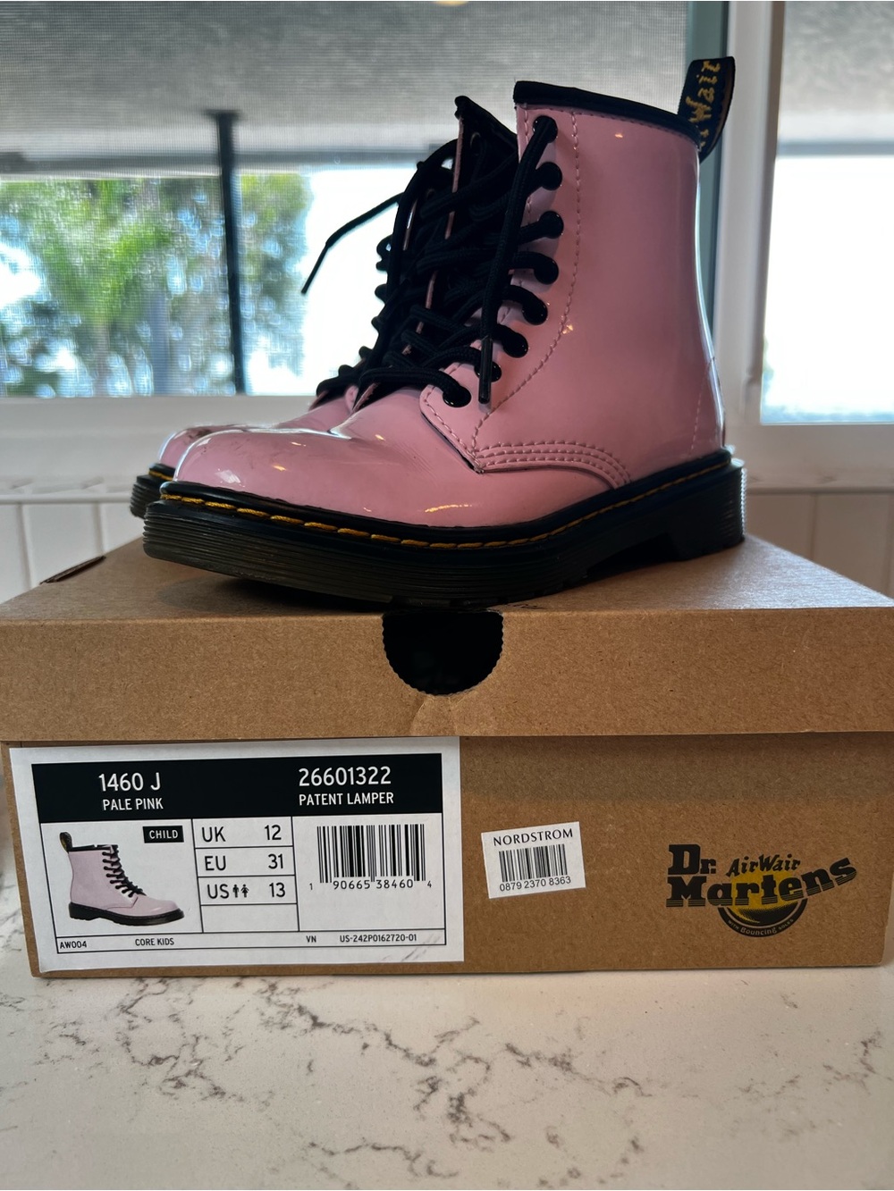 Dr. Martens Pale Pink Patent Youth 8-Eye Boots